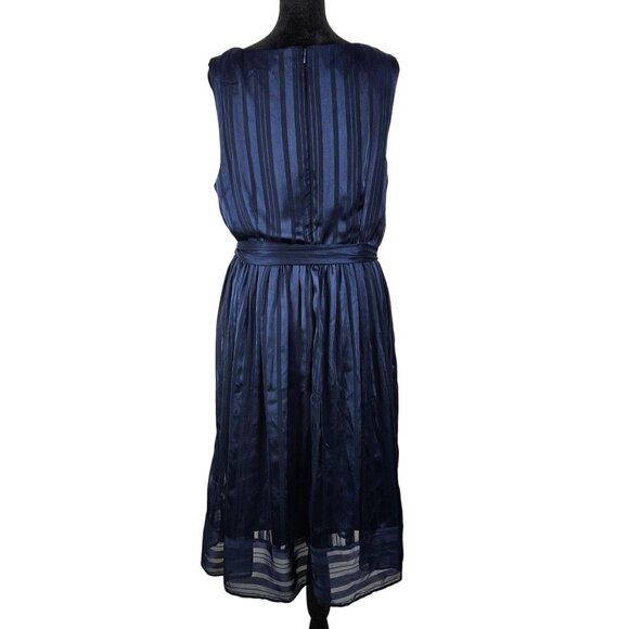 Luxe By Carmen Marc Valvo Womens Navy Sleeveless Midi Dress Size 14W Elegant - Picture 2 of 12